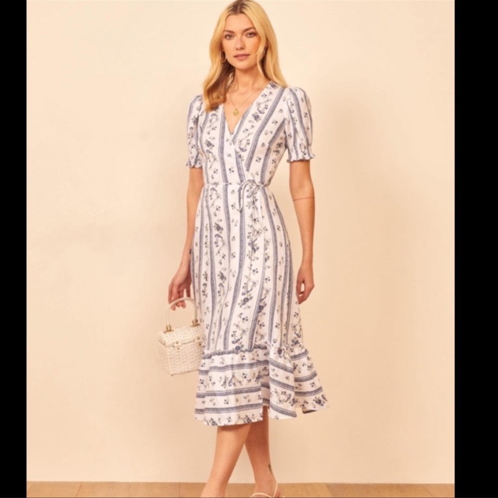 NEW - Reformation Veronika Roquefort Linen Wrap dress
